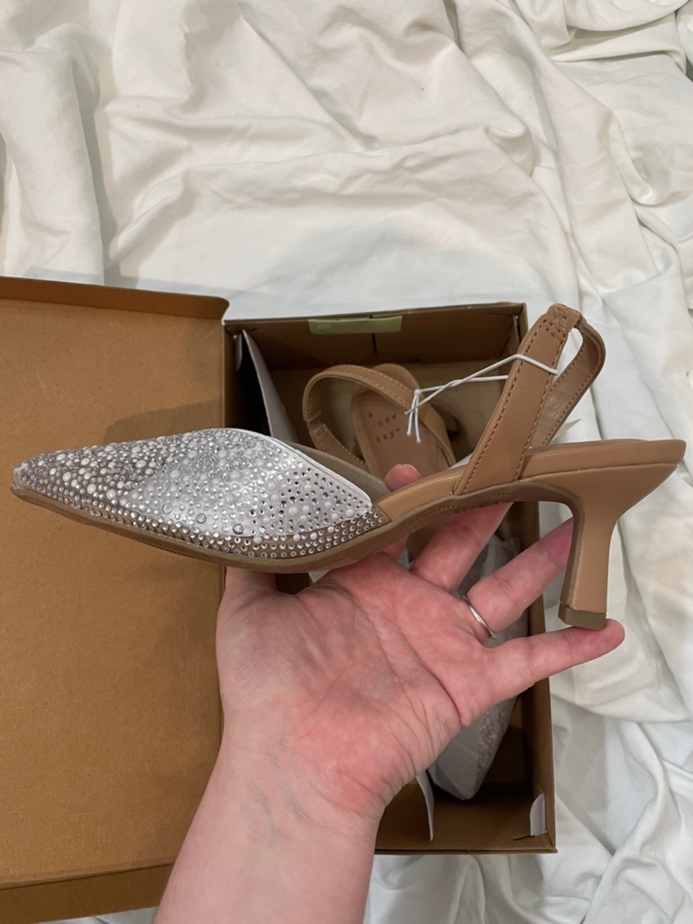 •A NEW DAY• “Isabel” Embellished Slingback Kitten Heels - Clear size 7.5 // NIB - Picture 6 of 16